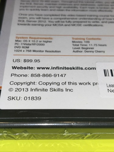 INFINITE SKILLS :SQL SERVER 2012 TRAINING VIDEO DVD - Picture 6 of 7