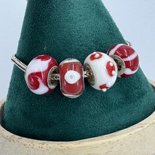 Rhona Sutton charm bracelet red white glass beads 925 sterling silver 18.5cm