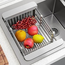 Folding Sink Dish Drainer Rack Stainless Steel Kitchen Drain Basket