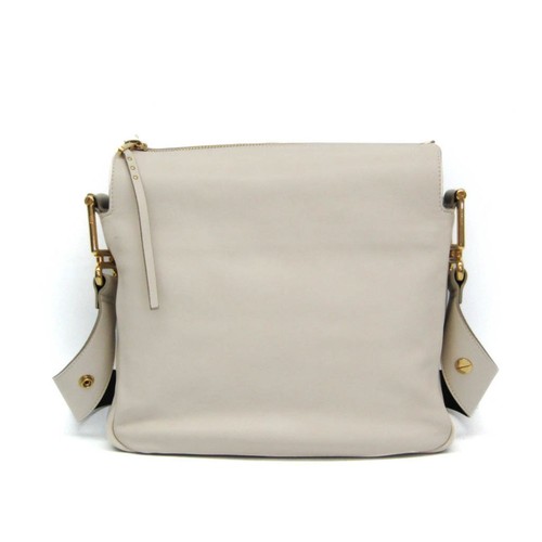 Chloé Vanessa Leather Shoulder Bag Off White 28×29cm Authentic Designer