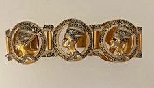 VINTAGE EGYPTIAN REVIVAL QUEEN NEFERTITI WIDE PANEL DAMASCENE BRACELET