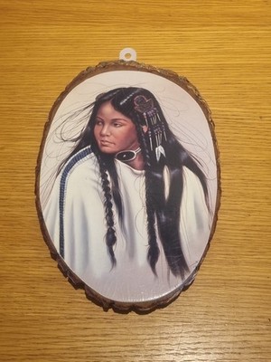 Indianerin Holzscheibe Wandbild rustikal Boho Deko Indianerin Indianerin