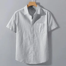 Men’s Cotton Short Sleeve Casual Shirt Solid Button Down Pocket M–4XL