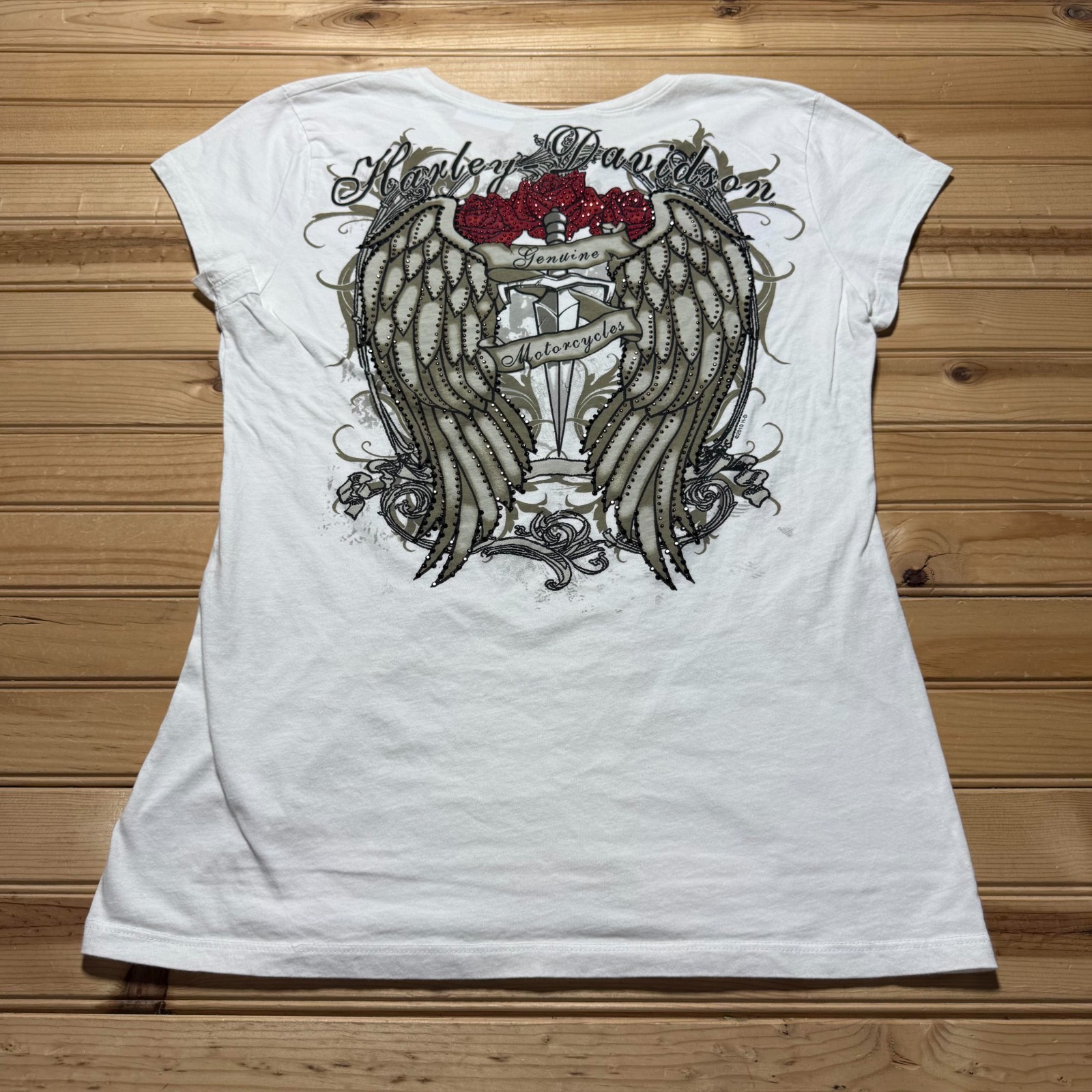 Harley-Davidson Winged Dagger Roses Biker Motorcycle Graphic T-Shirt Size Medium