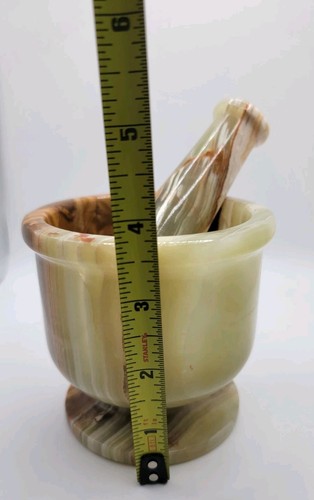 Vintage Green Onyx Stone Mortar and Pestle Set, Herbs, Spices, Nuts Grinder, 3" - Picture 11 of 13