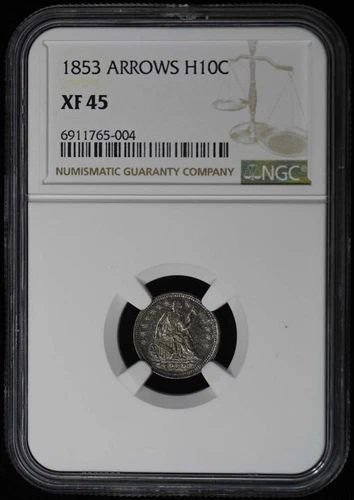1853 ARROWS Seated Half Dime H10C NGC XF45