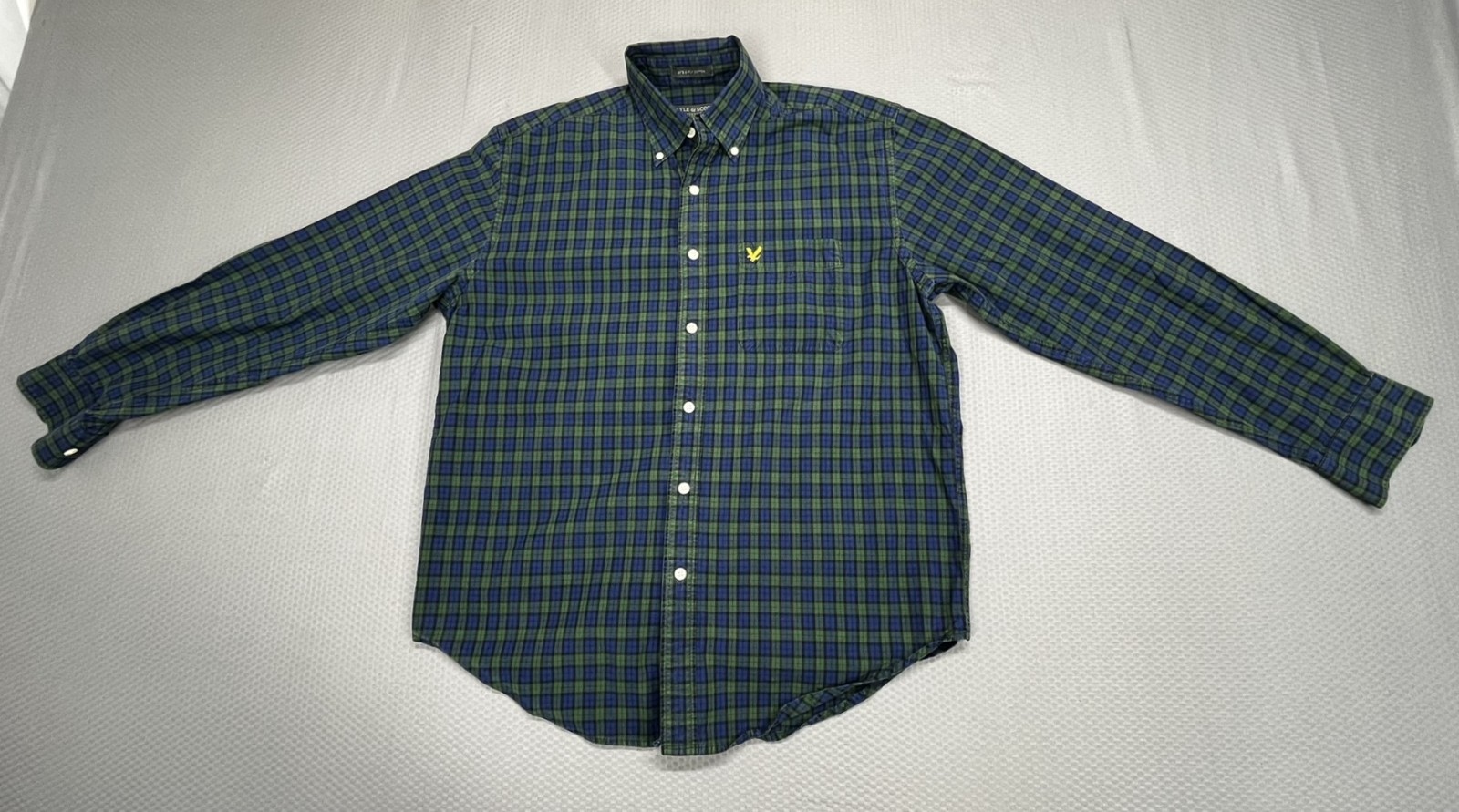Lyle & Scott, Lyle & Scott Scotland Men M Plaid Button Down Shirt 80s 2 Ply Cotton Blue Green