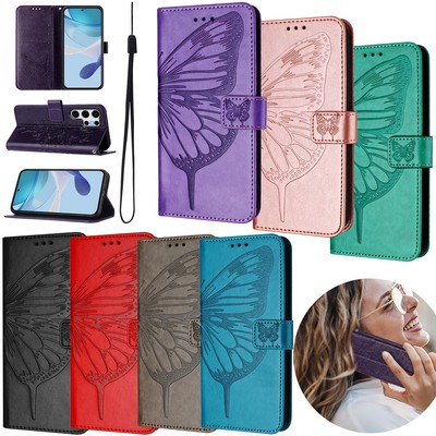 Embossed Pattern Phone Case Leather Flip Book Cover For Samsung S25 S24 S23 S22