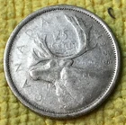 1955 Canada Quarter 25 Cents .800 Silver Coin KM #52