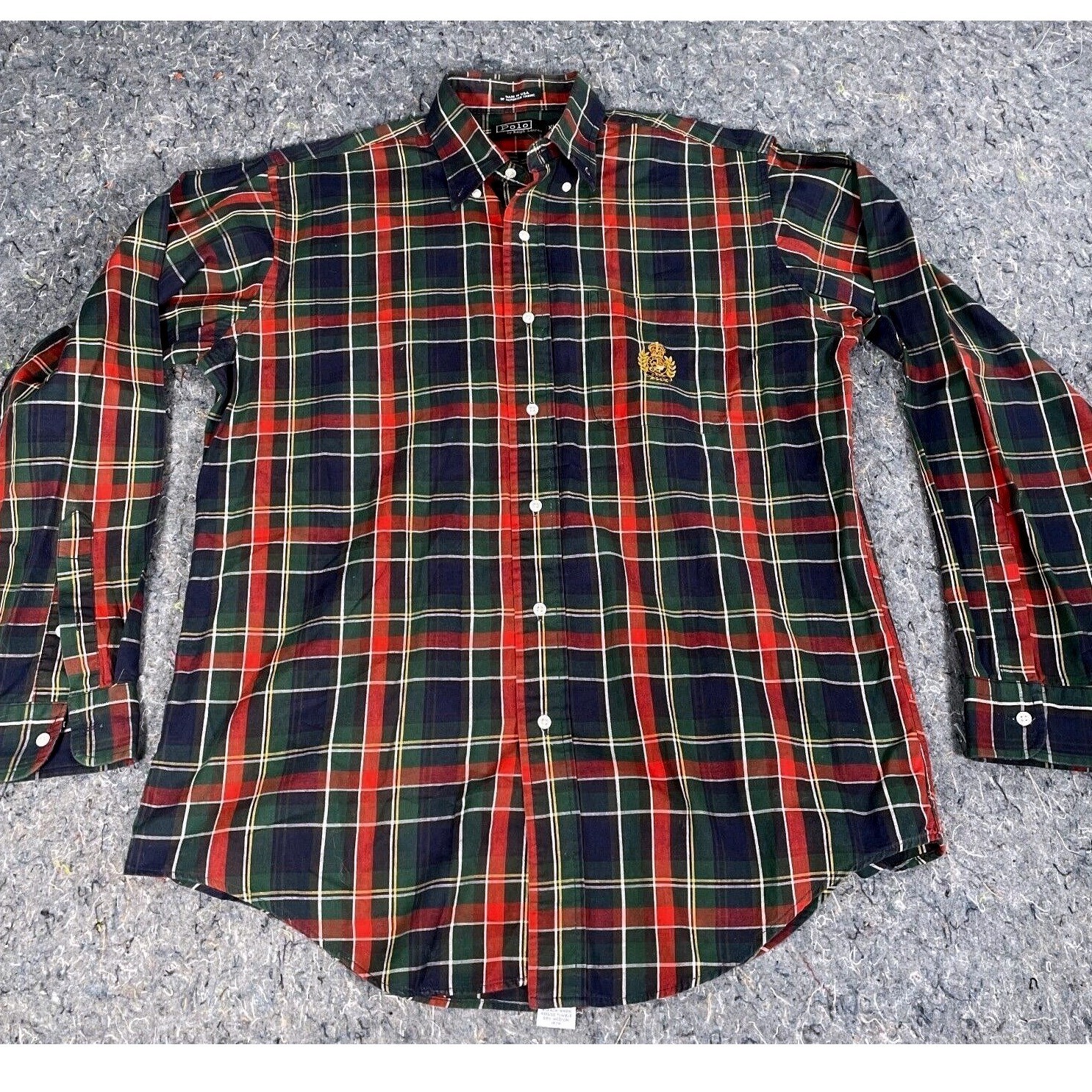 Vintage Polo Ralph Lauren Plaid Shirt Men XL Button Down Dress Classic USA MADE