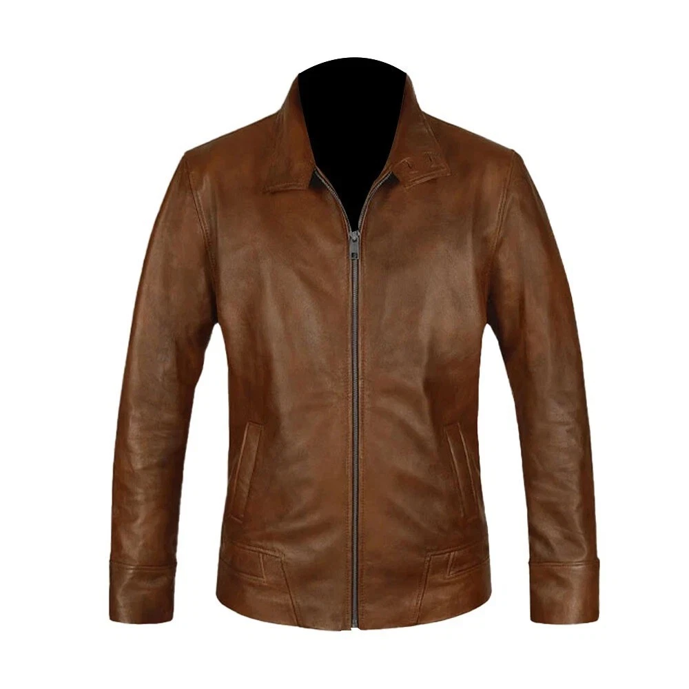 Men’s Genuine Brown Leather Biker Style Motorcycle Leather Jacket