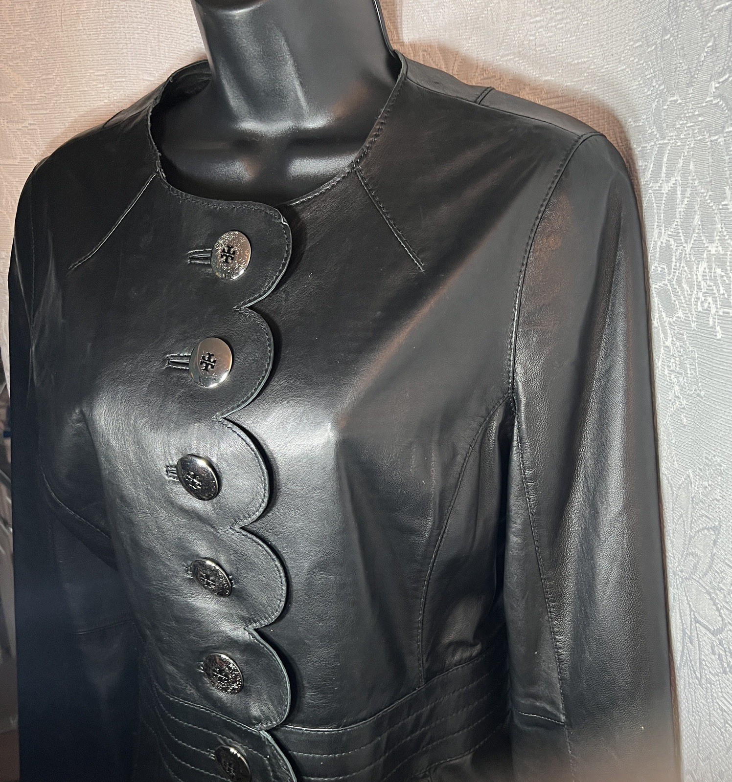 EUC $3450 Tory Burch Size 10 Black Leather Jacket image 5