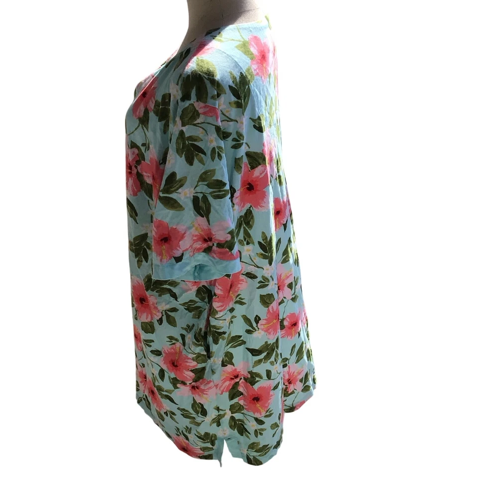 Camisa para dormir Stan Herman talla grande aguamarina, estampado floral, manga corta - 1X Foto 3 de 4