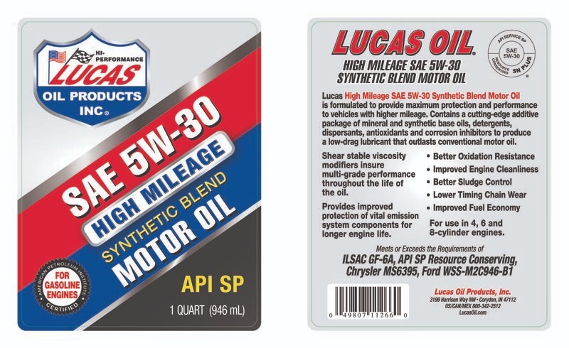 Lucas Oil 11266 Synthetic Blend SAE 5W-30 High Mileage API SP Motor Oil - 6 Pack