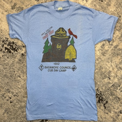 Vintage 1982 Boys Scouts Smokey Bear Sagamore Council Cub DayCamp T-Shirt Size L