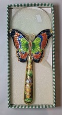 Vintage Chinese Cloisonne Enamel Butterfly Flower Design Magnifying Glass 7"