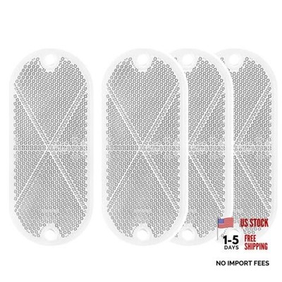 4 Pcs Oval Safety Reflectors, 4.5 x 2 Inchs Self Adhesive Or Drill Mount, White