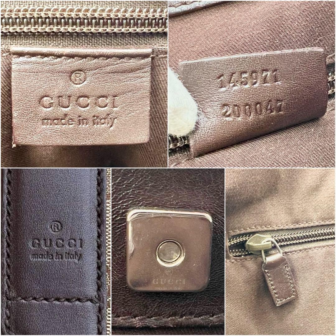 GUCCI Vintage GG Canvas Tote Bag Leather Brown Unisex A4 Authentic thumbnail 9