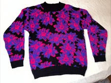 vtg 1980s Spunky USA MADE womens Medium knit sweater floral pink purple METALLIC