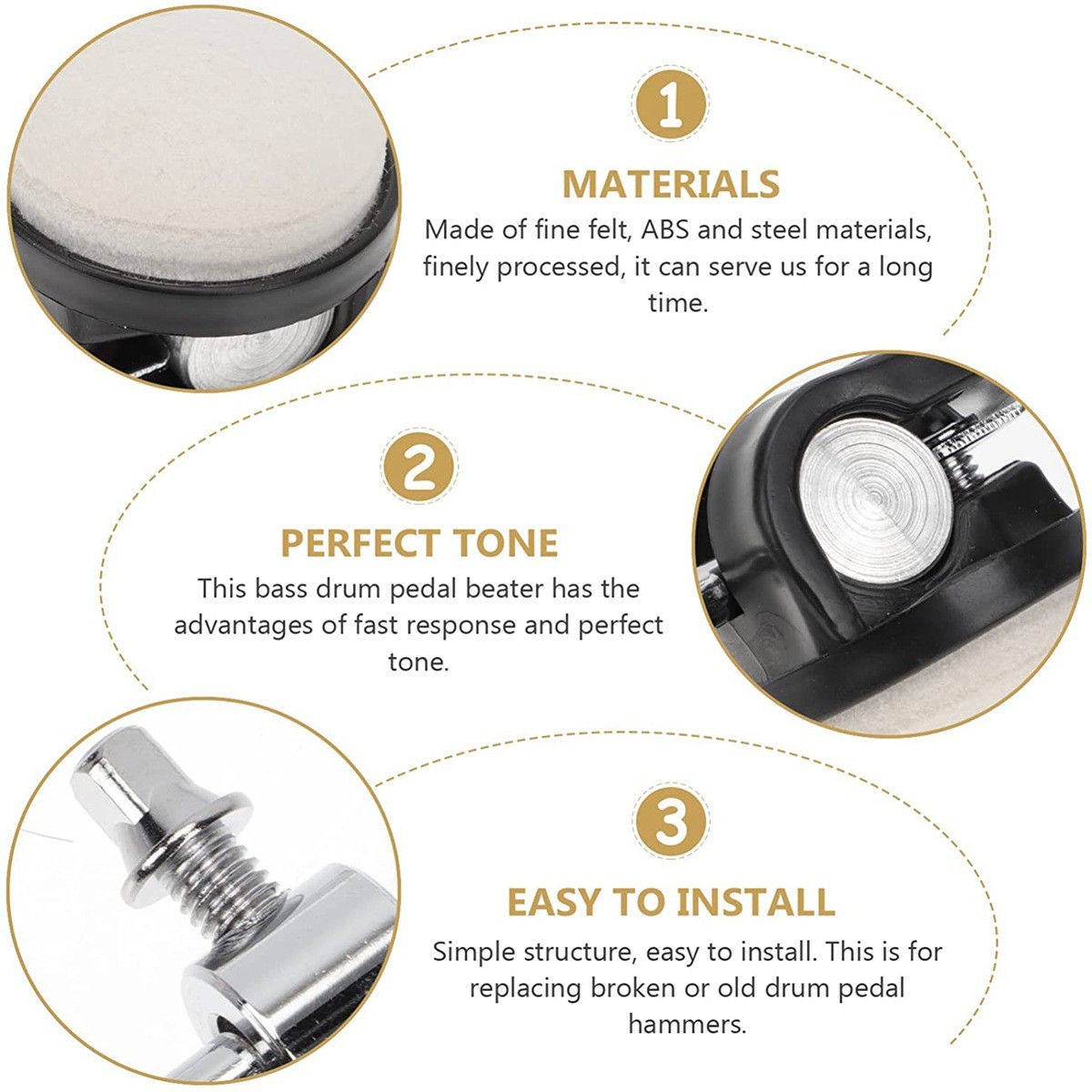 Drum Pedal Beater Bass Drum Foot Beater Felt Hammer Head Percussion-Instrument A