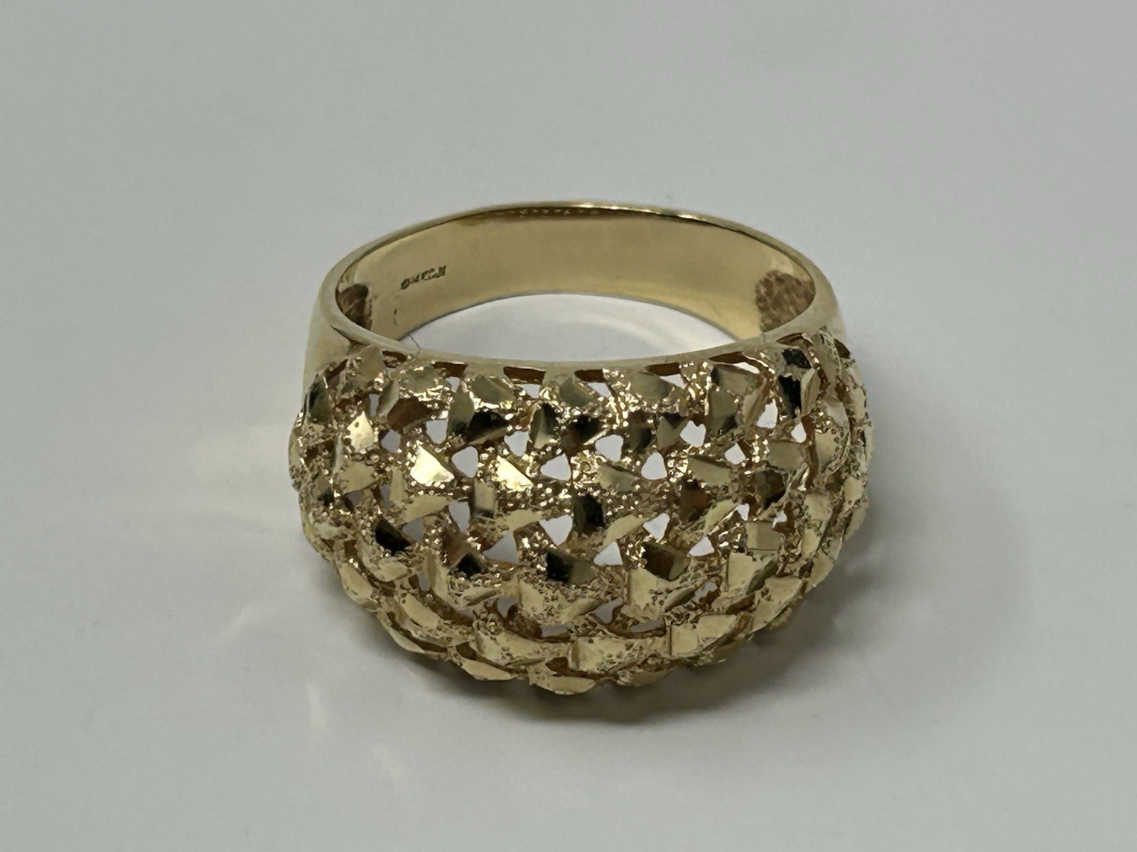 Solid 14k Yellow Gold Dome Ring, Nugget Diamond C… - image 14