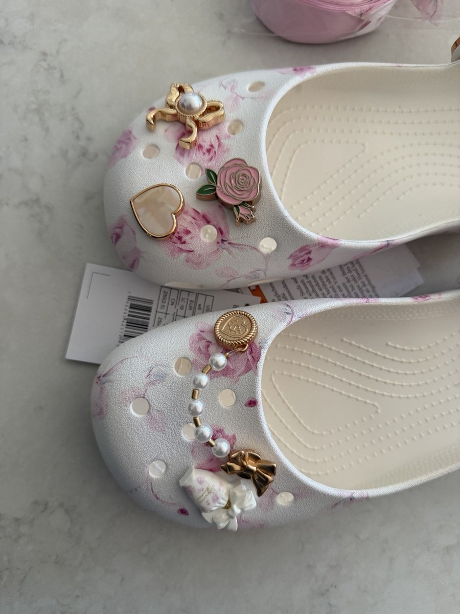 Size 8 Women LoveShackFancy Crocs Classic Ballet Flat Oyster White