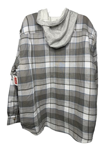 Neu mit Etikett Wrangler Authentics Herren 2XL Flanellhemdjacke mit Kapuze grau weiß kariert - Bild 7 von 14