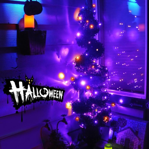 Solar Halloween Lights, 39FT 100LED Orange & 100LED, & Purple - Picture 3 of 7