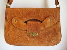 Vintage Avelar Tooled Leather Purse Mexico Floral Mayan Calendar 11" W x 8" H