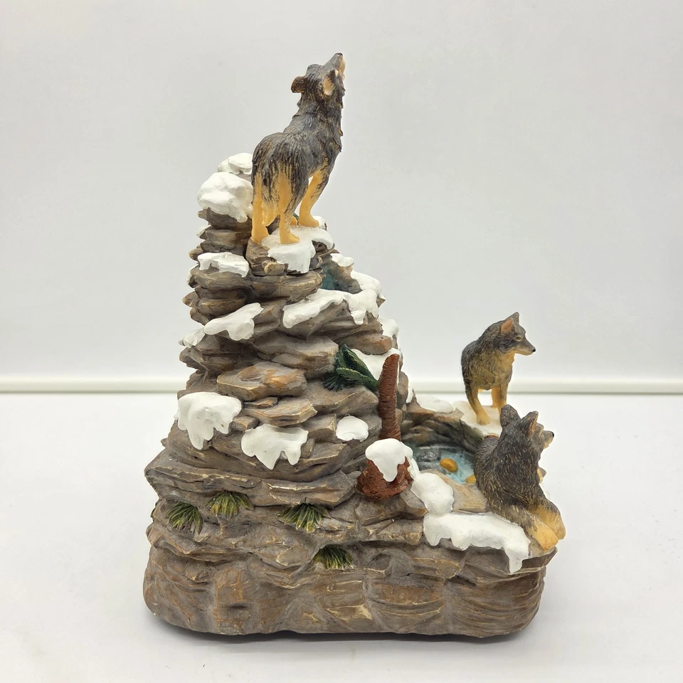 Caja de música rara Wolf Pack Mountain Waterfall - Resina pesada - 10" de alto - Funciona Foto 4 de 4