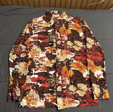 Vintage 70  s Montgomery Ward Textured Nylon Autumn Floral Disco Hippie Button Up