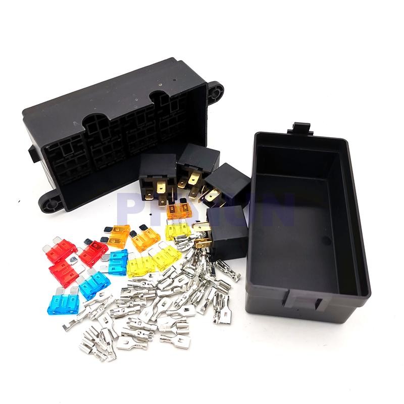12 Way Blade Fuse Holder Box with Spade Terminals and Fuse 4PCS 4Pin 40A Relays
