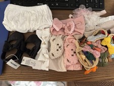 Assorted Lot Of Baby Girl Accessories, Bow tie Headbands, Socks, Shoe, Bloomers