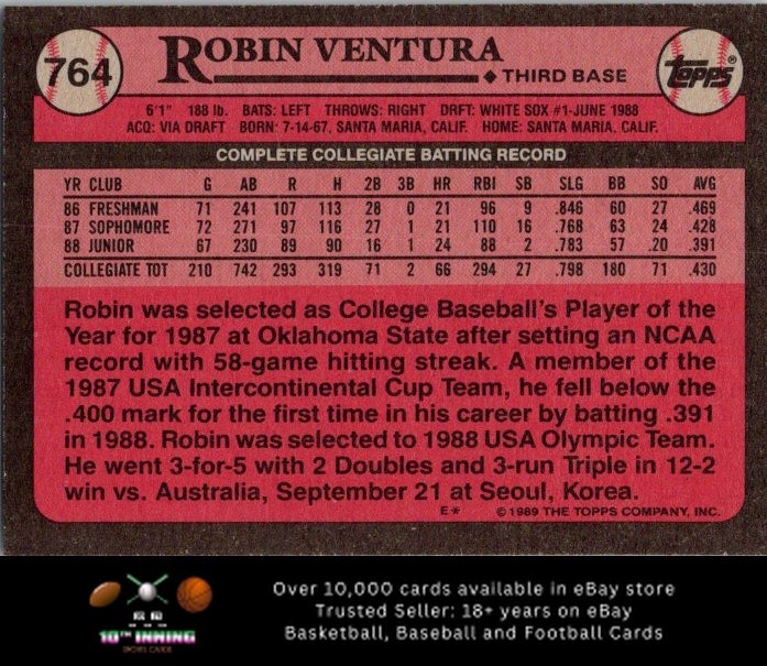 1989 Topps BASEBALL #764 Robin Ventura RC White Sox | eBay