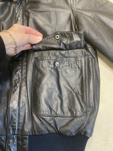 Vintage Aeropostale Lederjacke Herren Large schwarz Compagnie Flieger Bomber - Bild 7 von 13