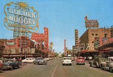 1950s Fremont Street Casinos  Cars Las Vegas NV Jumbo Postcard Golden Nugget