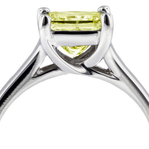 Anillo de compromiso solitario de 14 k de diamantes naturales princesa SI1 amarillo de 2,67 quilates - Imagen 10 de 11