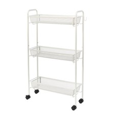Mainstays Slim 3-Tier Rolling Bathroom Storage Cart with Hooks, White Finish