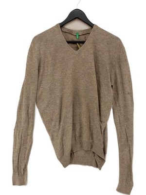 United Colors Of Benetton Herren Pullover M hellbraun 100% Acryl V-Ausschnitt Pulli