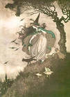 Ida Rentoul Outhwaite Witch Cat Broom Trees Halloween 2 vintage art