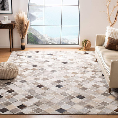 Handmade Mid-Century Modern 6' Square Ivory & Grey Area Rug for High Traffic Are