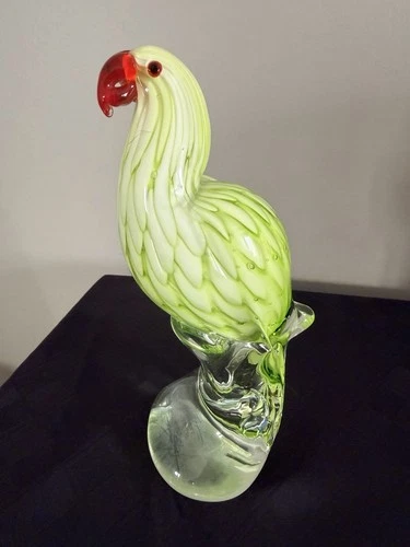Vintage Green Murano Style Art Glass Bird Parrot 9.5”