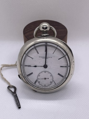 #ad Antique 1880s Rockford Watch Co Key Wind Pocket Watch Runs With Key Silveroid $189.99