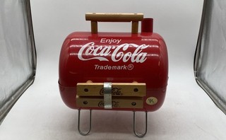Vintage Coca Cola Metal Advertising Portable Barrel Charcoal Grill With Handles