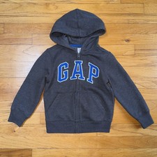 Gap Hoodie Kids XS 4-5 Gray Full Zip Logo Fleece Sweatshirt Charcoal Blue