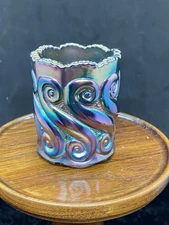 Vintage Cobalt Blue Purple Carnival Glass Toothpick Holder S Repeat L G Wright