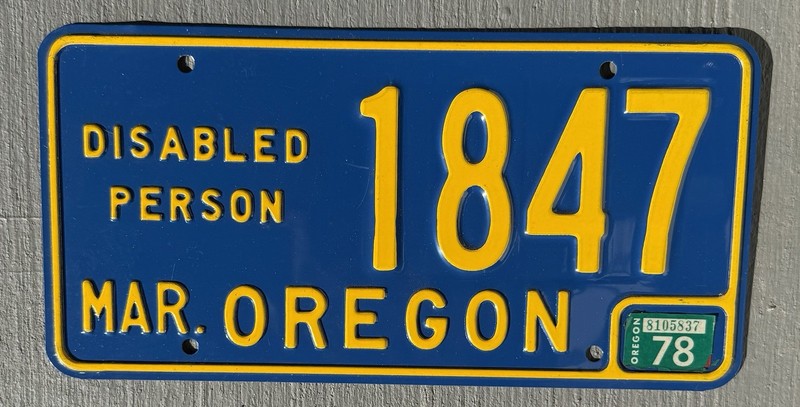 NOS Vintage 78 Disabled Person License Plate 1978 Oregon Low Number