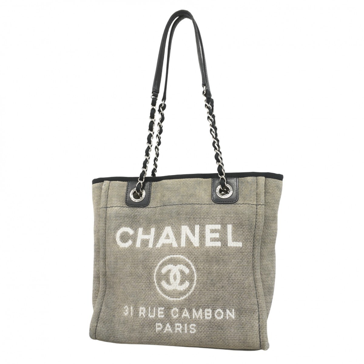 Chanel Deauville Tote Bag in Gray Canvas with Silver Hardware