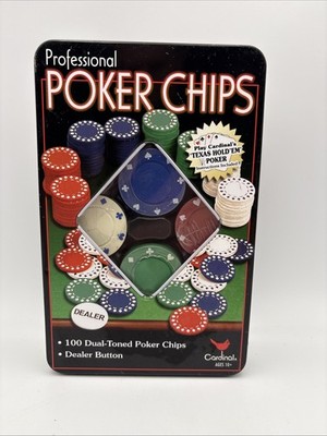 Professional Poker Chips: 100 Chips (Blue, Red, Green, White) / Chips Sealed
