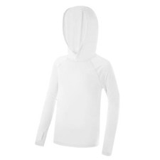 Boys Rash Guard Hoodie UPF 50 Sun Protection Long Sleeve Swim Medium White